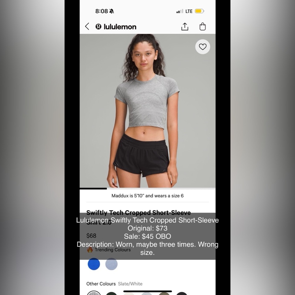 Lululemon Gray Cropped Short-Sleeve Top